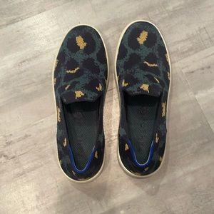 Rothy’s Slip On Blue Leopard Print Woven Sneakers Shoes